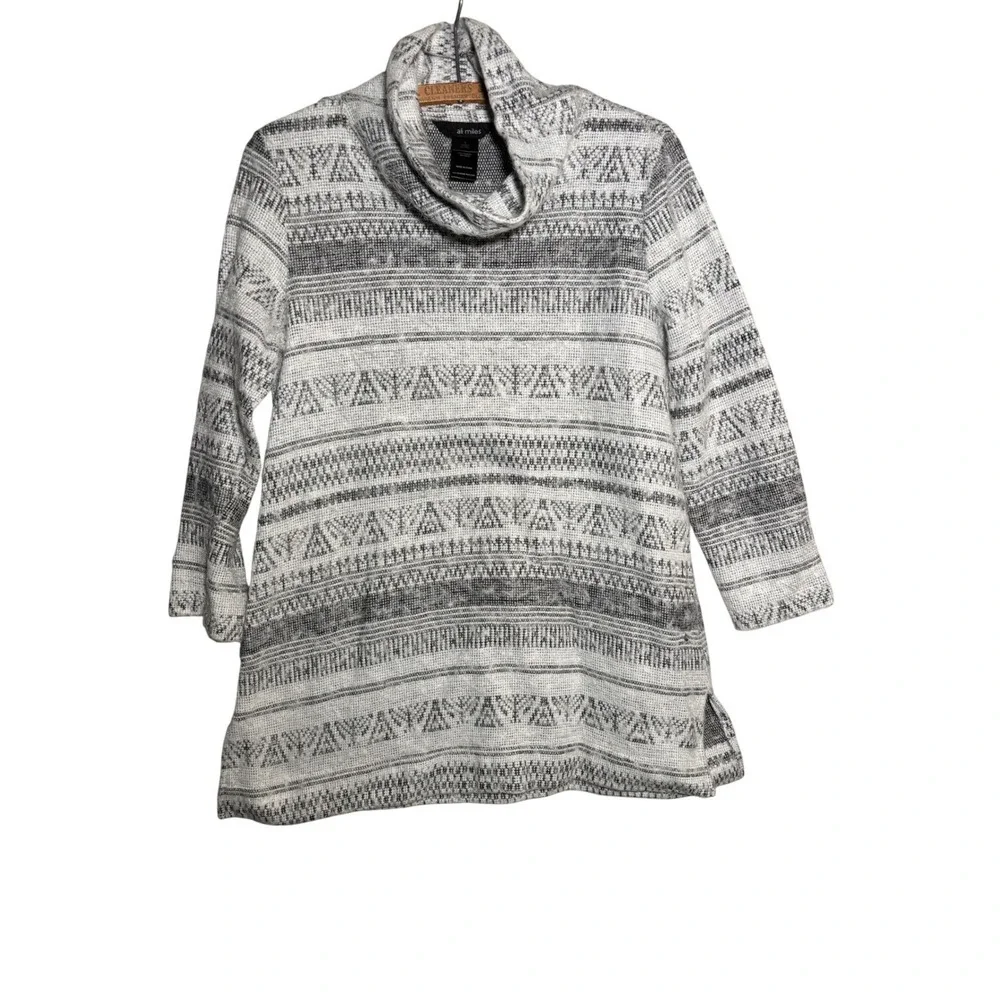 Ali Miles Womens S Geometric Cowl Neck Knit Sweater Top Artsy Boho‎ Resortwear
